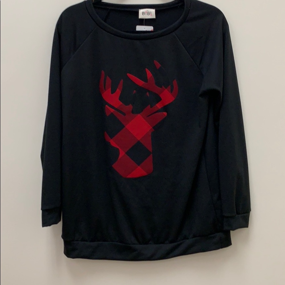 Black top with Plaid Deer